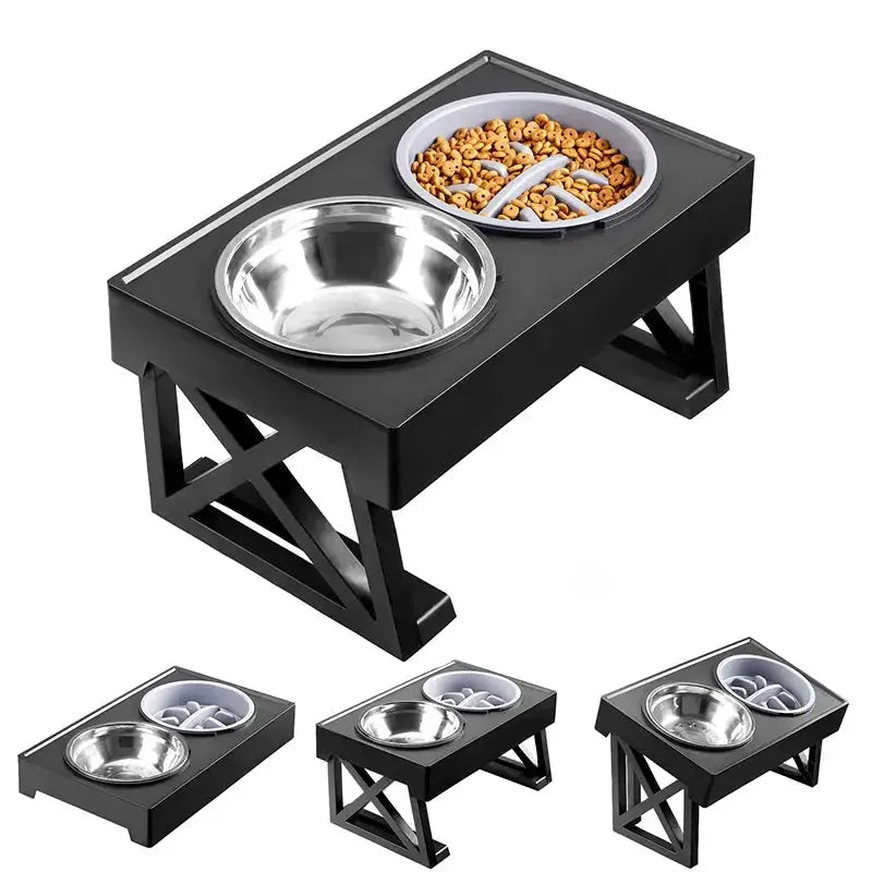 Support de bols doubles surélevés pour chien, 3 hauteurs réglables, plat d'alimentation lente pour animaux de compagnie, bol moyen et grand chien, mangeoires d'eau surélevées, Table Joie de chien