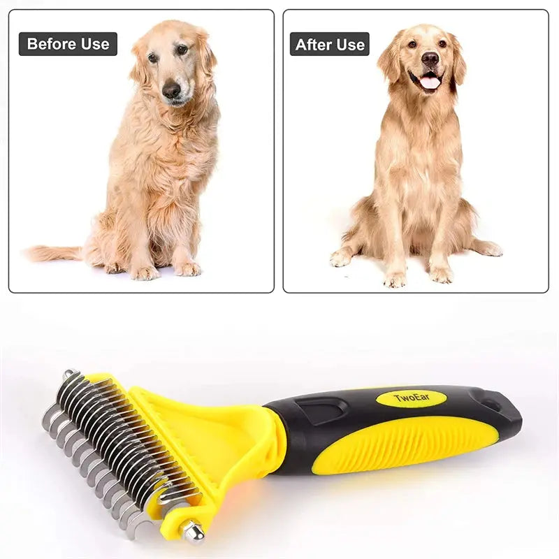Brosse de toilettage pour animaux de compagnie, en acier inoxydable, double face, perte et démêlage, sous-manteau, râteau, peigne pour chien et chat, élimine les nœuds emmêles facilement Joie de chien