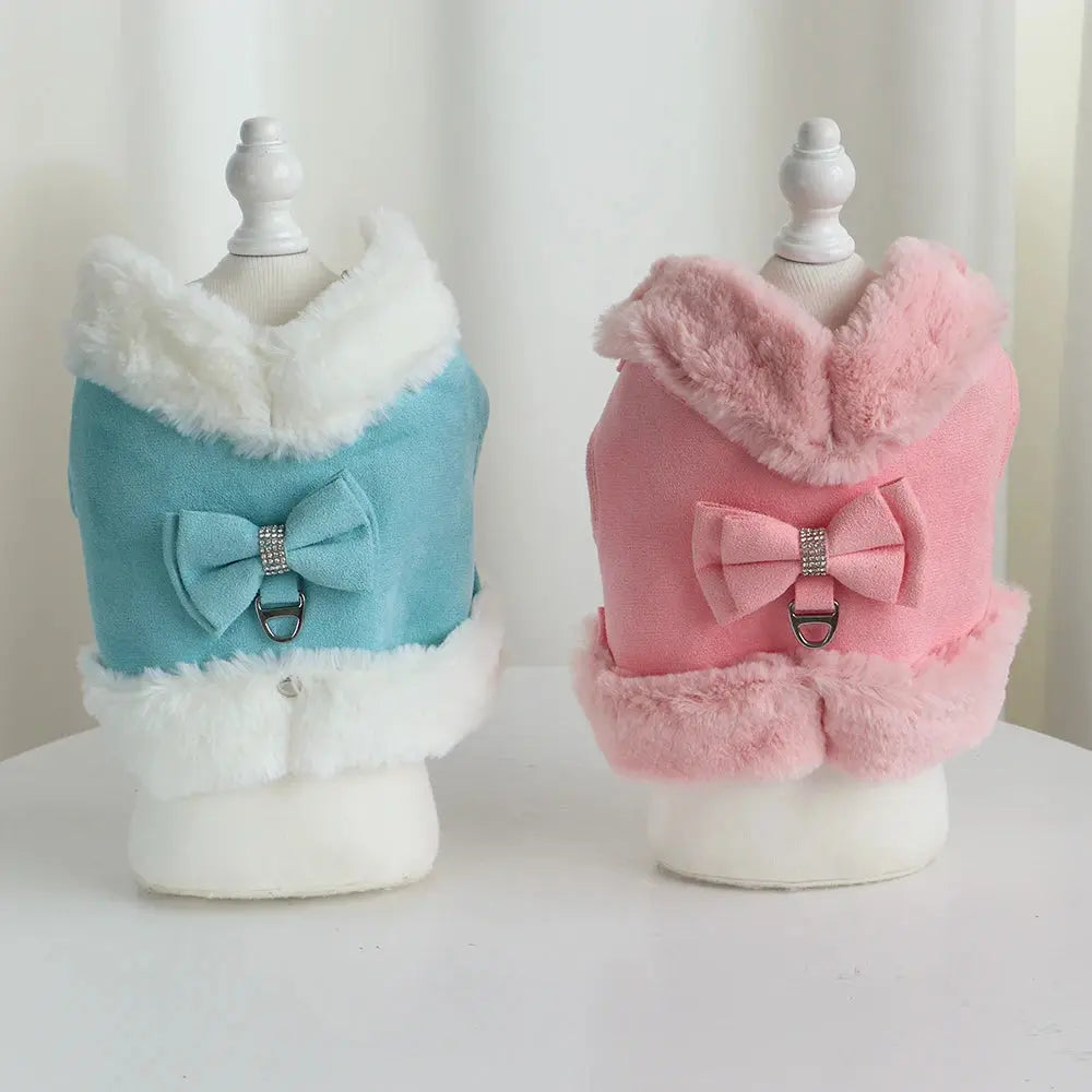 Ensemble SFP et laisse pour chien avec nœud papillon, vêtements en fourrure pour animaux de compagnie, glaçure pour chiot, vêtements pour petits chiens, bouledogue français, chaud, hiver, mignon Joie de chien