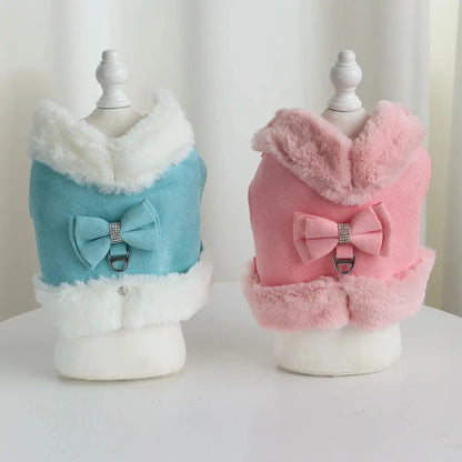 Ensemble SFP et laisse pour chien avec nœud papillon, vêtements en fourrure pour animaux de compagnie, glaçure pour chiot, vêtements pour petits chiens, bouledogue français, chaud, hiver, mignon Joie de chien