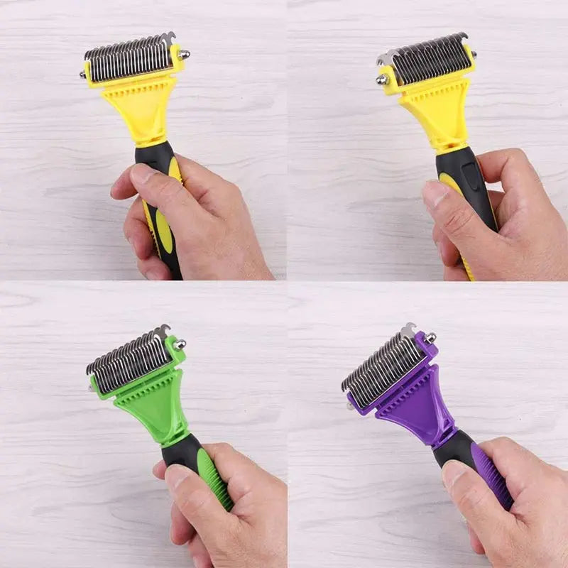 Brosse de toilettage pour animaux de compagnie, en acier inoxydable, double face, perte et démêlage, sous-manteau, râteau, peigne pour chien et chat, élimine les nœuds emmêles facilement Joie de chien