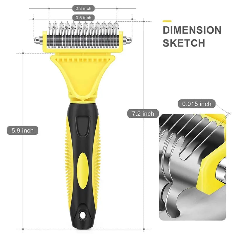 Brosse de toilettage pour animaux de compagnie, en acier inoxydable, double face, perte et démêlage, sous-manteau, râteau, peigne pour chien et chat, élimine les nœuds emmêles facilement Joie de chien