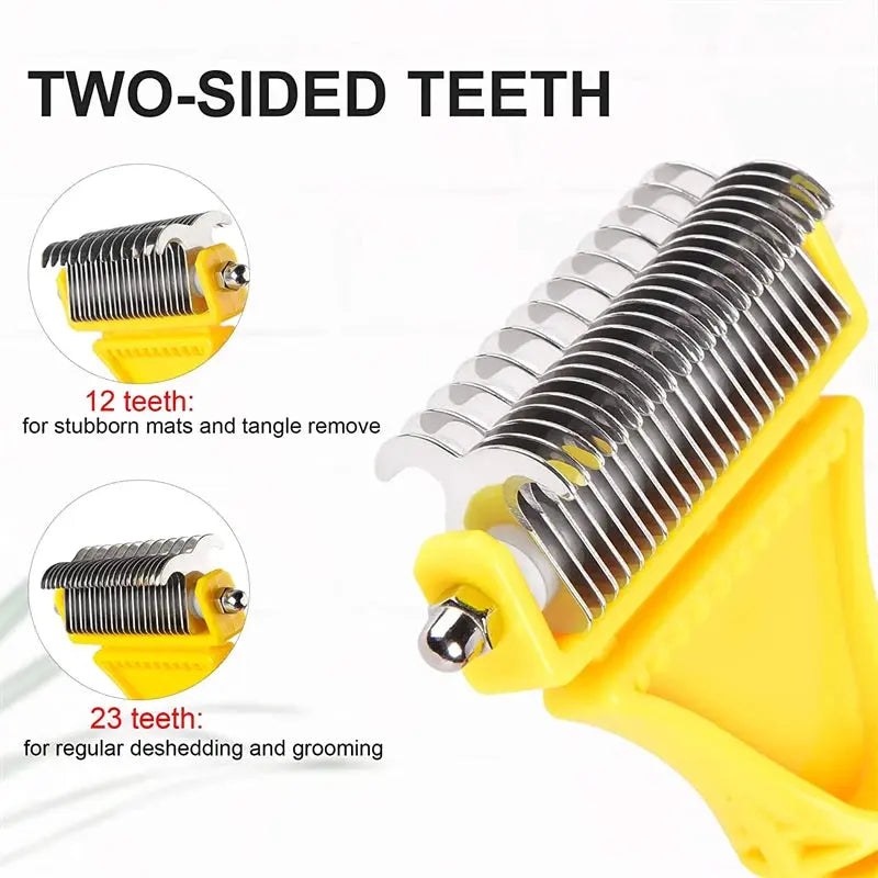 Brosse de toilettage pour animaux de compagnie, en acier inoxydable, double face, perte et démêlage, sous-manteau, râteau, peigne pour chien et chat, élimine les nœuds emmêles facilement Joie de chien