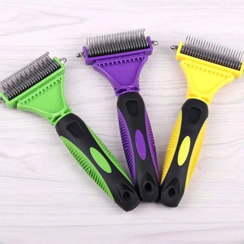 Brosse de toilettage pour animaux de compagnie, en acier inoxydable, double face, perte et démêlage, sous-manteau, râteau, peigne pour chien et chat, élimine les nœuds emmêles facilement Joie de chien