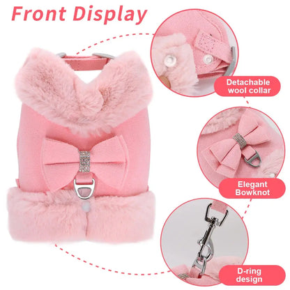 Ensemble SFP et laisse pour chien avec nœud papillon, vêtements en fourrure pour animaux de compagnie, glaçure pour chiot, vêtements pour petits chiens, bouledogue français, chaud, hiver, mignon Joie de chien