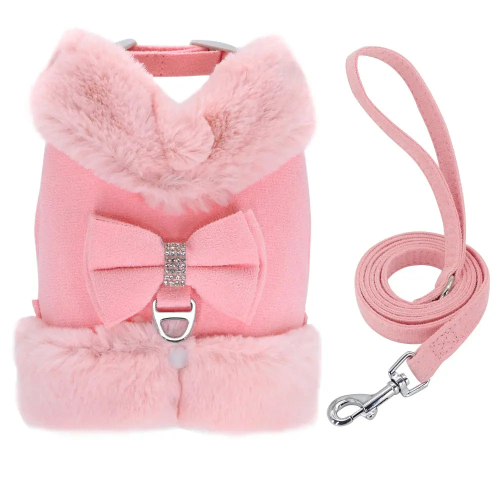 Ensemble SFP et laisse pour chien avec nœud papillon, vêtements en fourrure pour animaux de compagnie, glaçure pour chiot, vêtements pour petits chiens, bouledogue français, chaud, hiver, mignon Joie de chien
