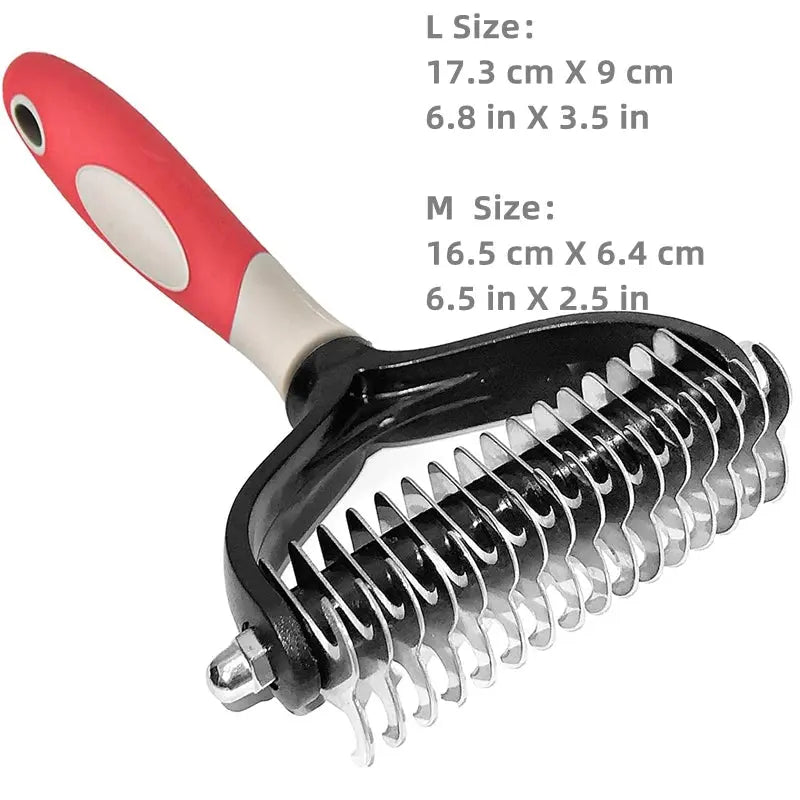 Brosse de toilettage pour animaux de compagnie, en acier inoxydable, double face, perte et démêlage, sous-manteau, râteau, peigne pour chien et chat, élimine les nœuds emmêles facilement Joie de chien