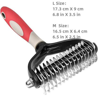 Brosse de toilettage pour animaux de compagnie, en acier inoxydable, double face, perte et démêlage, sous-manteau, râteau, peigne pour chien et chat, élimine les nœuds emmêles facilement Joie de chien