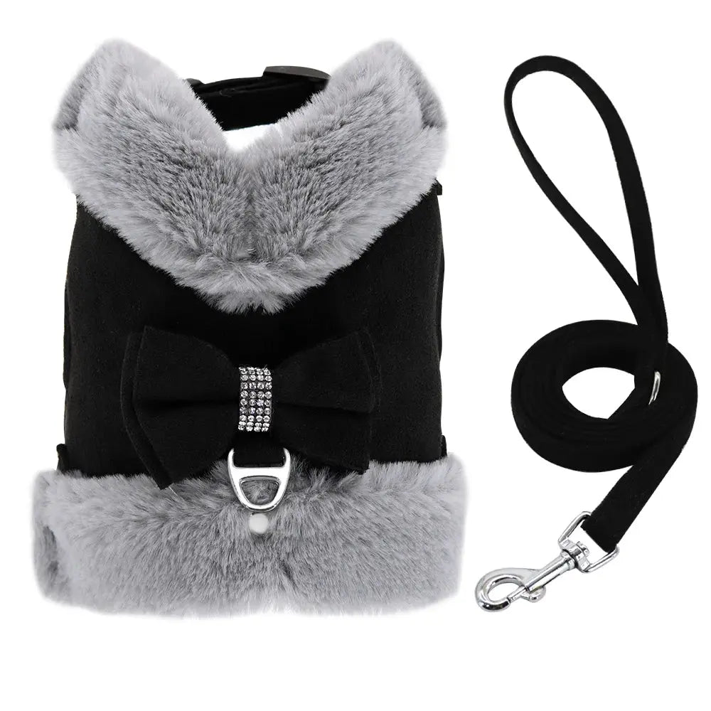 Ensemble SFP et laisse pour chien avec nœud papillon, vêtements en fourrure pour animaux de compagnie, glaçure pour chiot, vêtements pour petits chiens, bouledogue français, chaud, hiver, mignon Joie de chien