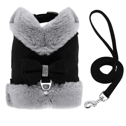 Ensemble SFP et laisse pour chien avec nœud papillon, vêtements en fourrure pour animaux de compagnie, glaçure pour chiot, vêtements pour petits chiens, bouledogue français, chaud, hiver, mignon Joie de chien