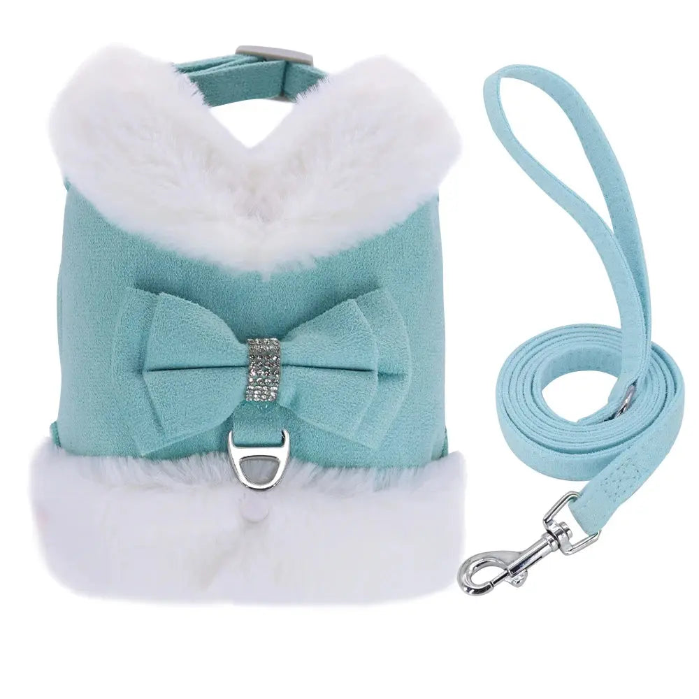 Ensemble SFP et laisse pour chien avec nœud papillon, vêtements en fourrure pour animaux de compagnie, glaçure pour chiot, vêtements pour petits chiens, bouledogue français, chaud, hiver, mignon Joie de chien