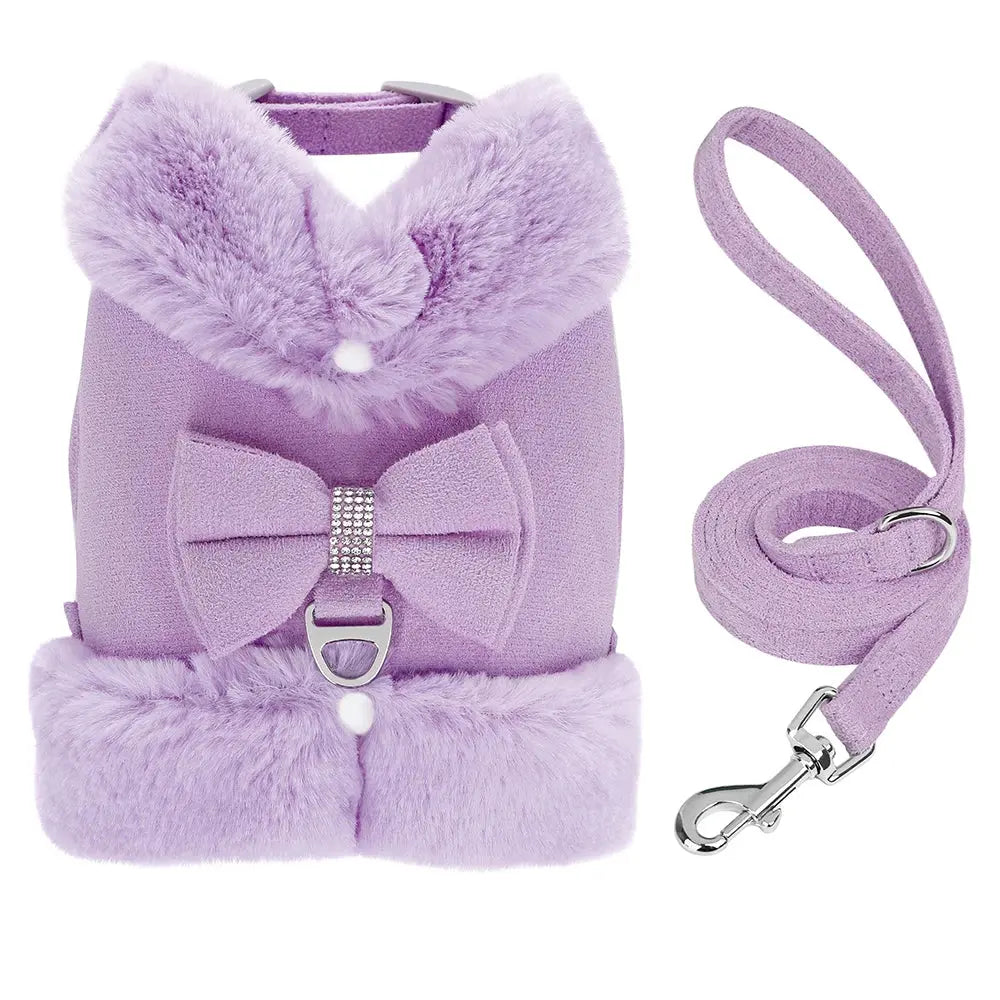 Ensemble SFP et laisse pour chien avec nœud papillon, vêtements en fourrure pour animaux de compagnie, glaçure pour chiot, vêtements pour petits chiens, bouledogue français, chaud, hiver, mignon Joie de chien