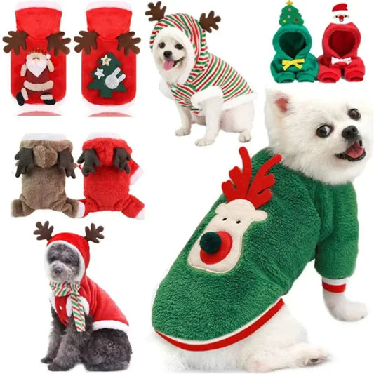 Vêtements de noël pour chiens, vêtements chauds d'hiver pour animaux de compagnie, pour petits et moyens chiens, élan, père noël, manteau pour chats, sweat à capuche, Costume de noël pour chiens Joie de chien
