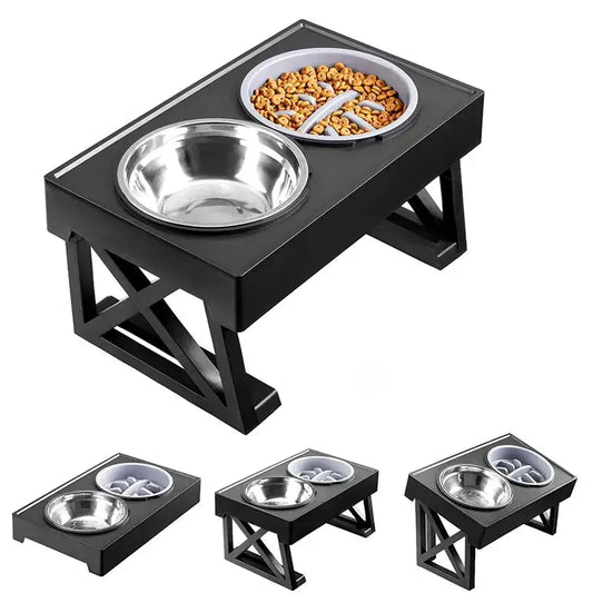 Support de bols doubles surélevés pour chien, 3 hauteurs réglables, plat d'alimentation lente pour animaux de compagnie, bol moyen et grand chien, mangeoires d'eau surélevées, Table Joie de chien