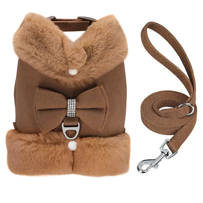 Ensemble SFP et laisse pour chien avec nœud papillon, vêtements en fourrure pour animaux de compagnie, glaçure pour chiot, vêtements pour petits chiens, bouledogue français, chaud, hiver, mignon Joie de chien