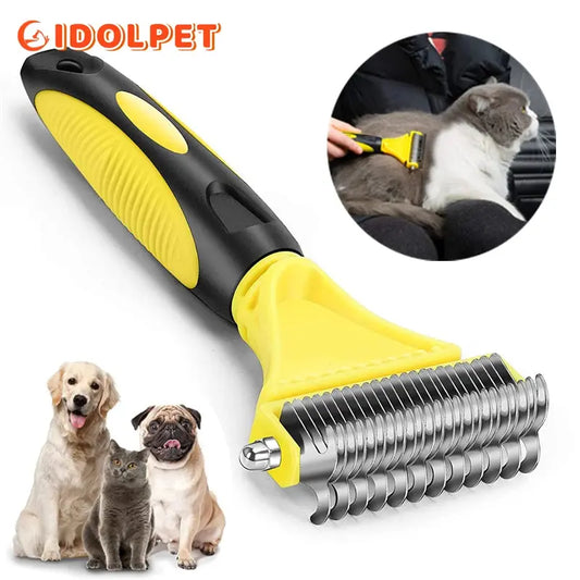 Brosse de toilettage pour animaux de compagnie, en acier inoxydable, double face, perte et démêlage, sous-manteau, râteau, peigne pour chien et chat, élimine les nœuds emmêles facilement Joie de chien