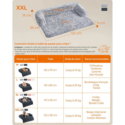FluffyHug Panier pour Chien, Tissu Peluche, Tapis, Couverture de Protection pour Canapé, 122 x 95 x 18 cm, Gris Joie de chien
