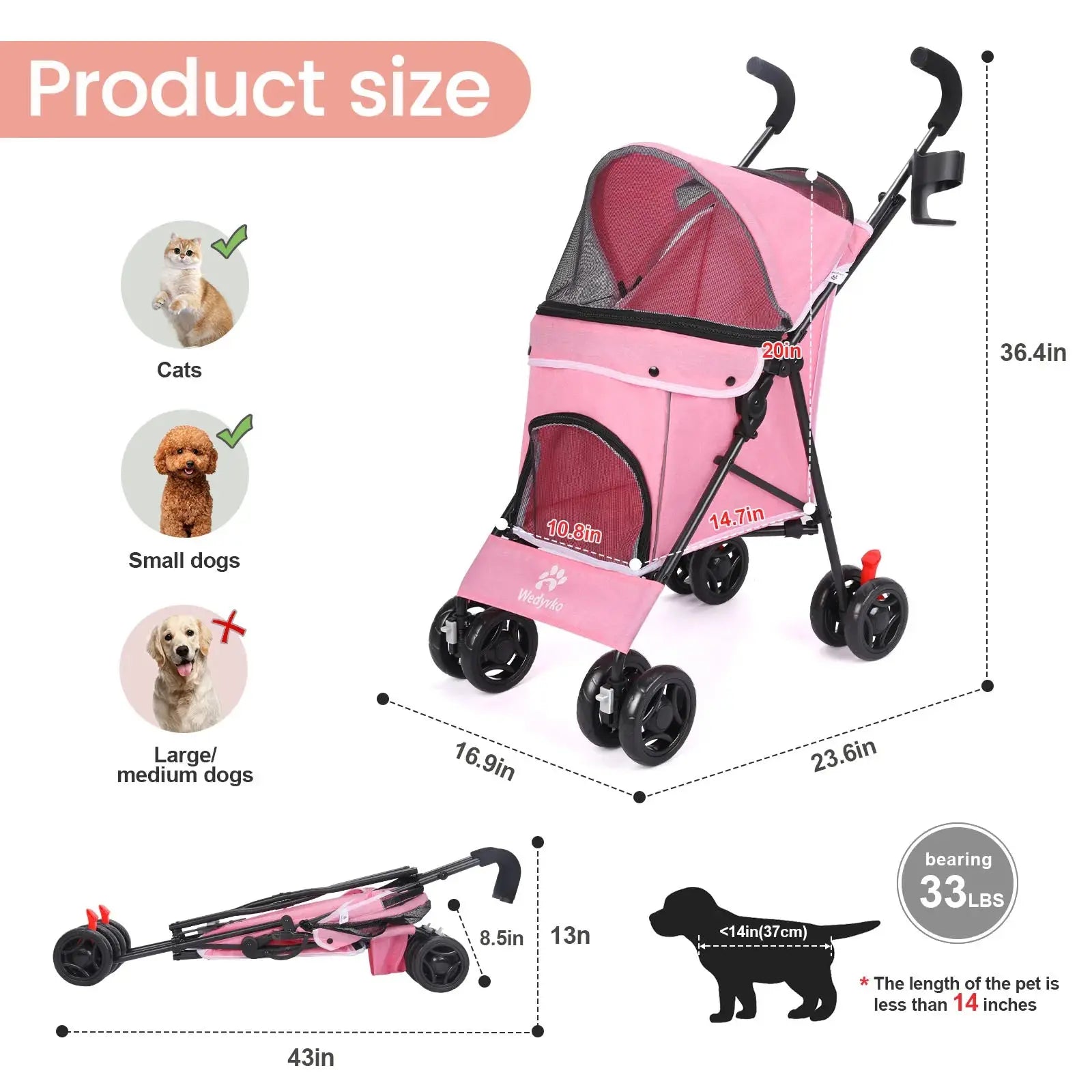 Poussette pour animaux de compagnie légère pliante petite et moyenne taille en plein air chiot poussette chat chien voyage respirant chiens accessoires Joie de chien