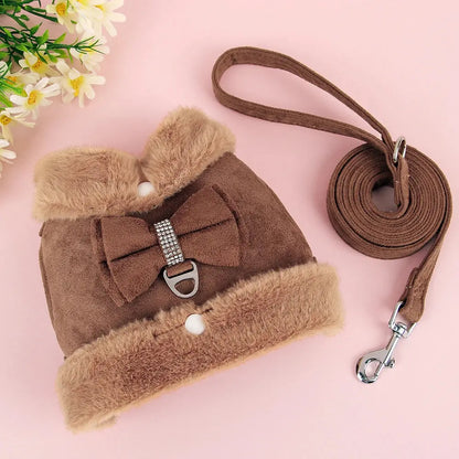 Ensemble SFP et laisse pour chien avec nœud papillon, vêtements en fourrure pour animaux de compagnie, glaçure pour chiot, vêtements pour petits chiens, bouledogue français, chaud, hiver, mignon Joie de chien